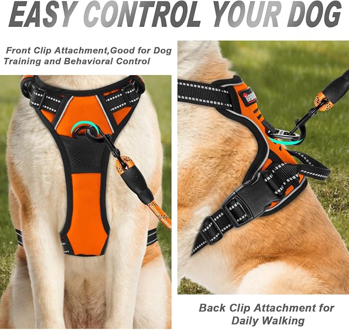 BARKBAY No Pull Dog Harness Front Clip Heavy Duty Reflective Easy Control Handle for Large Dog Walking(Orange,XL)