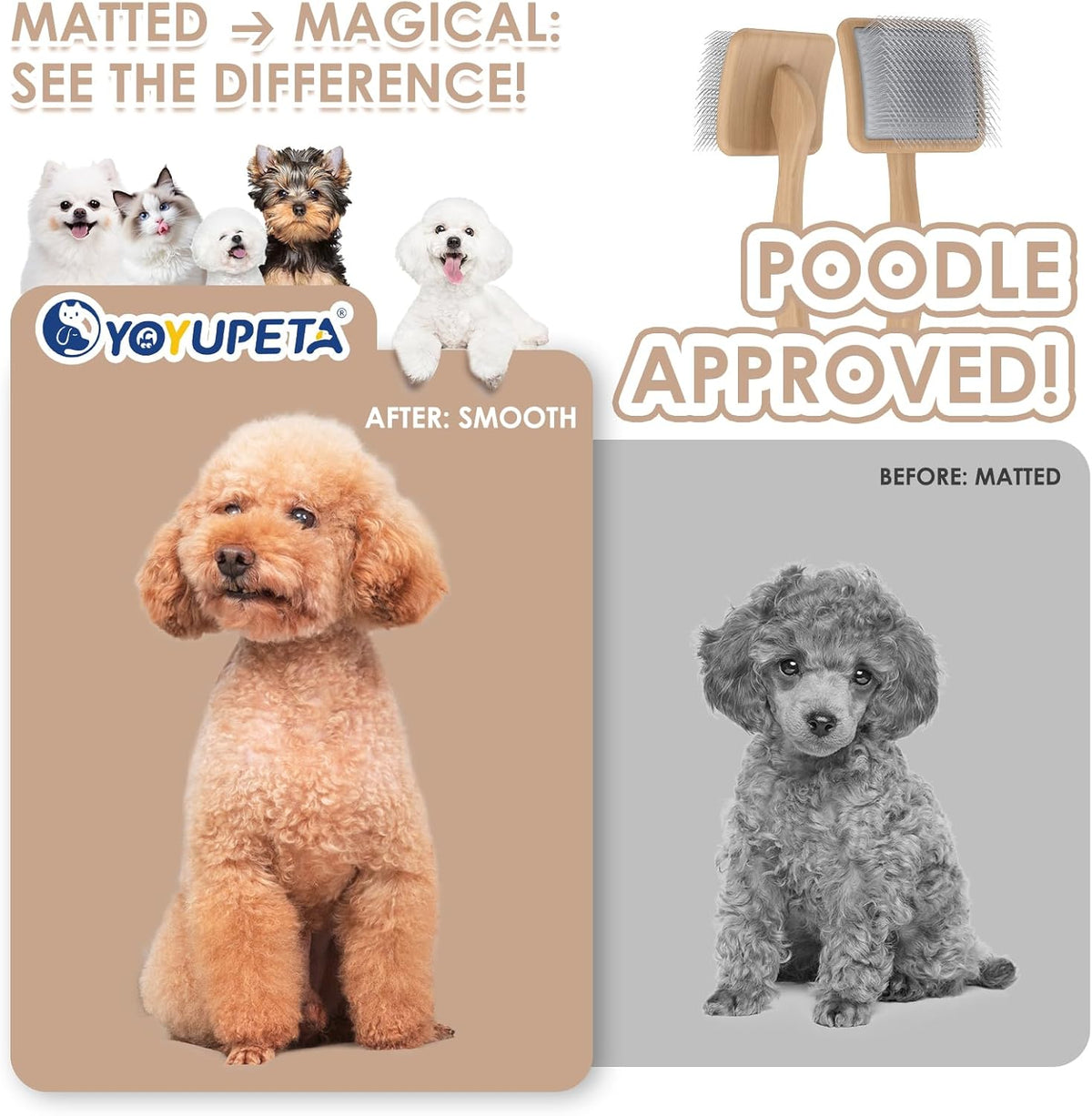 Large Slicker Brush for Dogs - 3PC Pet Grooming Kit - Undercoat Rake & Stainless Comb | Long Pins Remove Mats on Poodles, Golden, Labradoodles | Thick Coat Deshedder for Dogs, Cats, Oak