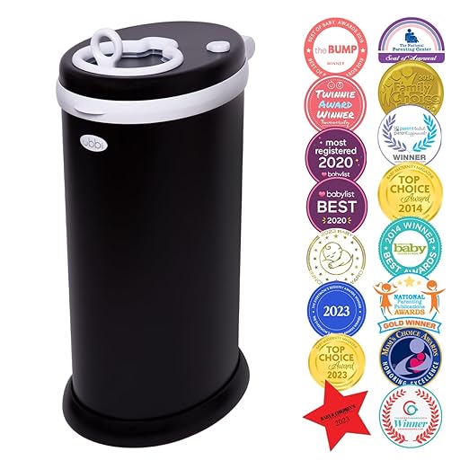 Ubbi Steel Diaper Pail, Odor Locking, No Special Bag Required, Award-Winning, Registry Must-Have, Matte Black