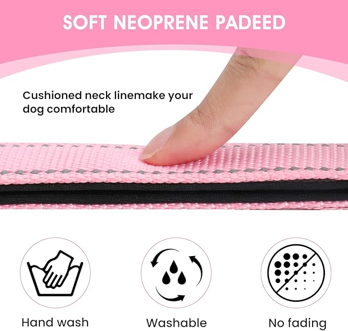Reflective Dog Collar Padded with Soft Neoprene Breathable Quick Release Basic Dog Collars for Large Dogs Pink Girl