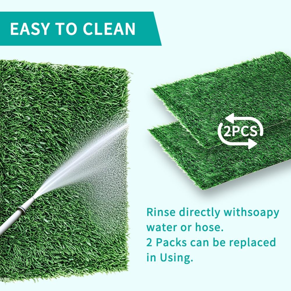 Artificial Grass Pad with Tray - 16"x20" Dog Potty for Puppy Training - with 2 PCS Reusable Replacement Fake Grass Pee Pads, Indoor/Outdoor Small Dog Litter Box for Apartment or Balcony/Patio