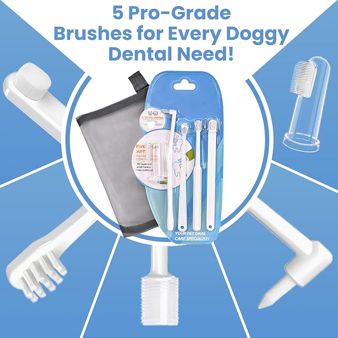 Dog Toothbrush Kit for Small Dogs - Puppy Tooth Brushing Kit with Finger Toothbrush & Soft Bristles, Dental Care Teeth Cleaning Set for Dogs and Cats