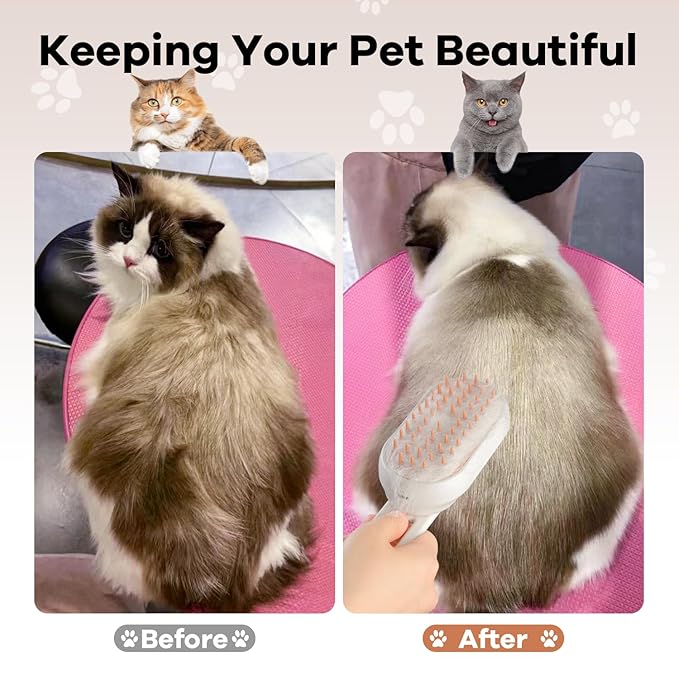 Cat Steam Brush for Shedding, 4 in 1 Rechargeable Steam Brush for Cats and Dogs, Anti-Static, Massage, Cleaning, Shedding & Combing All In One!