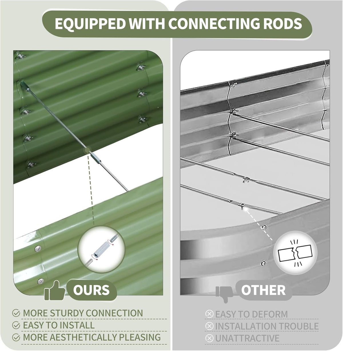 Galvanized Raised Garden Bed Outdoor- 2 Pcs Raised Beds for Gardening| Metal Planter Box, Steel Raised Garden Bed Kit with Gloves for Vegetables, Flower, Herbs (6x2x1.4FT, Green)