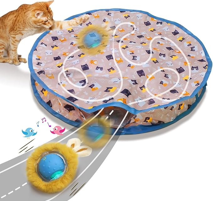 Interactive Cat Toy with Moving Ball and Sound – Motion-Activated Play Mat with Hidden Ball – Fun Hunting Toy for Indoor Cats and Kittens