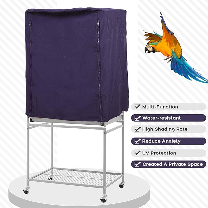 QBLEEV Birdcage Covers, Breathable Parrot Cage Cover Shade, Universal Blackout Windproof Light-Proof Covering Reduces Distractions Night Accessories Cloth Without Cage-17.7x24.8x31.5in (LxWxH)