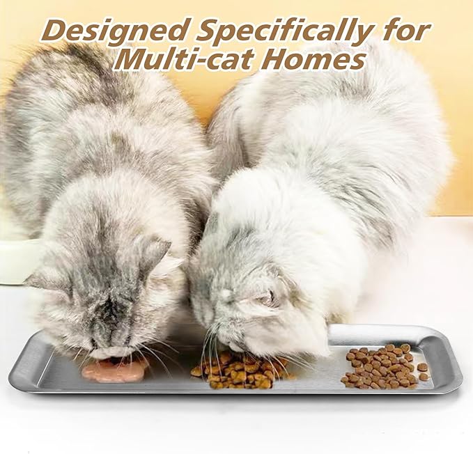 Cat Food Bowl,Extra Wide Stainless Steel Bowls for Multi-Cat Family and Flat Face Cats,Anti Whisker Fatigue Dishes Non Slip Shallow Kitten Plates for Food and Water