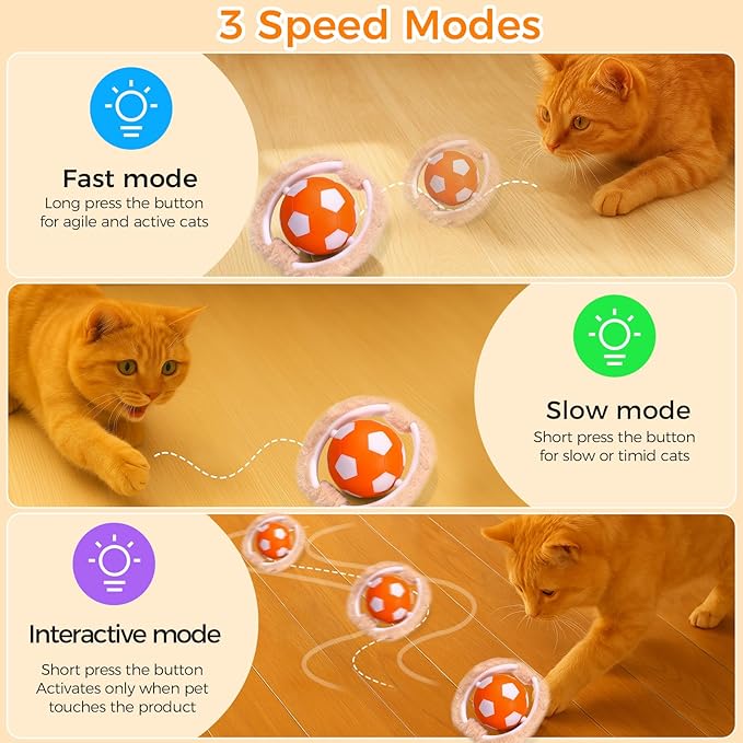 VIWIK Cat Toys for Bored Indoor Adult Cats, Interactive Automatic Motion Activated Kitten Ball Toy, Hide and Seek Mouse Catching Game, Low Noise Fast Rolling Ball in 4 Holes Play Mat