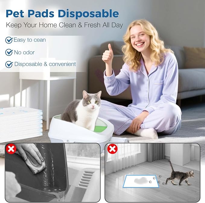 Cat Pads Refills 16.9 x 11.4 inches 100 Count Super Absorbent Pee Pads with Odor Control Compatible with Tidy Cats Breeze Litter System