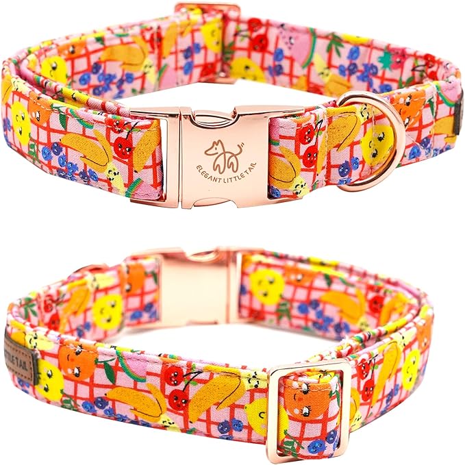 Elegant little tail Dog Collars with Bow - Fruit Print Dog Collar Cute Bowtie Girl Boy Pet Collar for X-Small Puppy