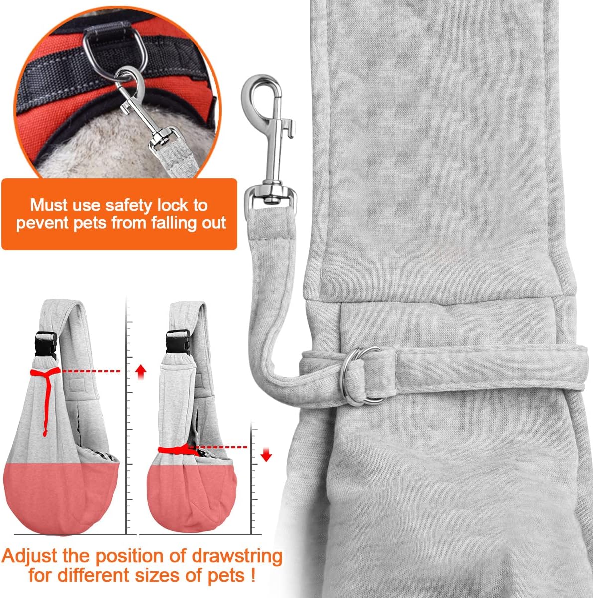 Tomkas Small Dog Sling Carrier - Zipper Pocket & Adjustable Strap - for 3-10 lbs Pets(Grey) Puppy