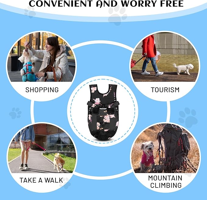 Petmolico Pet Dog Carrier Backpack, Adjustable Dog Legs-Out Front Backpack, Hands-Free Cat Pup Front Carrier Travel Bag, Easy-fit for Traveling Hiking for Small Medium Dogs, XL, Pink Rose
