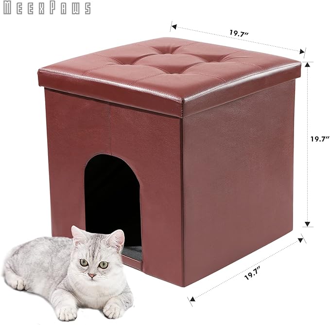 MEEXPAWS Cat Litter Box Enclosure Furniture Hidden, Cat Washroom Bench Storage Cabinet Small 19.7'' x 19.7'' x 19.7''| Dog Proof | Waterproof Inside | Easy Clean | Easy Assembly | Odor Control(Brown)
