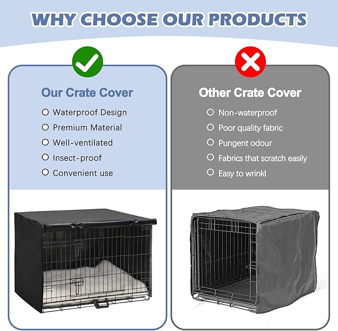 Akinerri Dog Crate Cover - Double Door Waterproof Pet Kennel Cover, Durable 600D Polyester Protective Cage Cover for 24/30/36/42/48 Inch Dog Crate - Black
