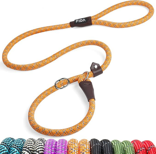 Fida Slip Leads for Dogs, 4 FT x 1/2" Dog Leash Heavy Duty Comfortable Strong Rope Lead for Large, Medium Dogs, No Pull Pet Training Leash with Highly Reflective,Orange