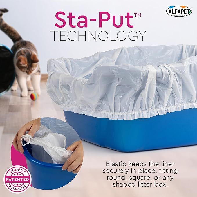 Alfapet Elastic Cat Litter Box Liners - Extra Giant 30 Count - Tear-Resistant Cat Litter Bags - Waterproof Kitty Litter Liners - Fits Litter box Pan Sizes XL, Giant, X-Giant, 37" x 18", 20 lb Capacity
