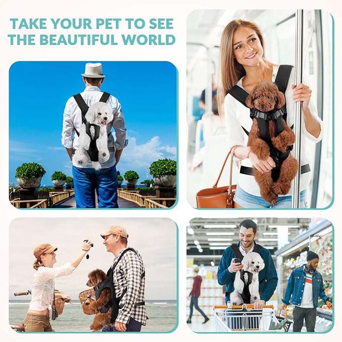 Lukovee Dog Backpack Carrier, Legs Out Easy-fit Dog Front Carrier for Small Medium Dogs, Adjustable Hands Free Dog Chest Carrier for Hiking Cycling (B,Small)
