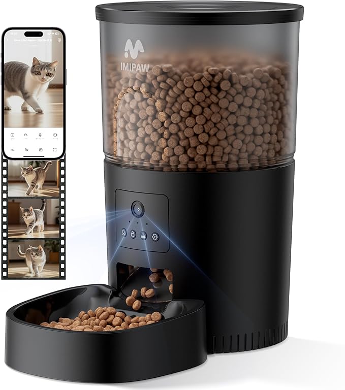Automatic Cat Feeder with Camera, 1080P HD AI Pet Recognition Recording, 5G WiFi APP Remote Control, Timed Programmable Food Dispenser, Two-Way Audio, with Night Vision Function and Desiccant