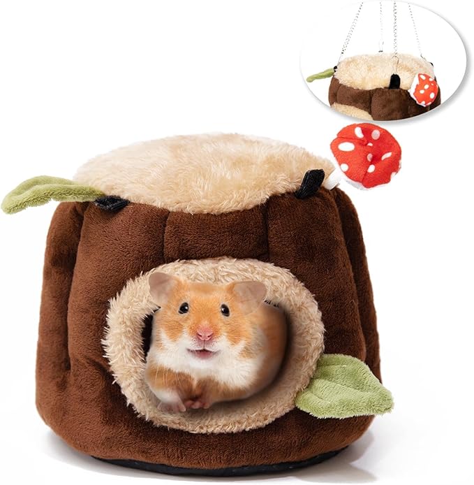 Guinea Pig Hideout Hamster Cage Accessories,Stump Style Soft Washable Hedgehog,Ferret,Rat Hammock for Cage,Chinchilla,Ferret, Bunny Bed,Small Animal Houses & Habitats(S)