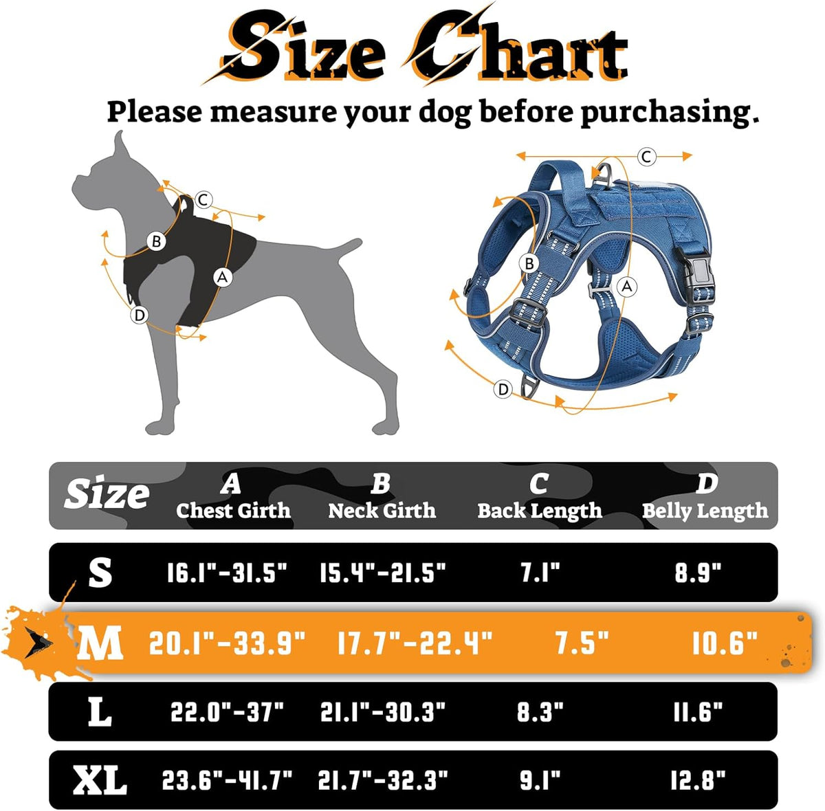 rabbitgoo Dog Harness Medium Sized No Pull, Tactical Service Pet Vest with Molle and Control Handle, Adjustable and Reflective Military Harness for Easy Walking and Training, Blue, M