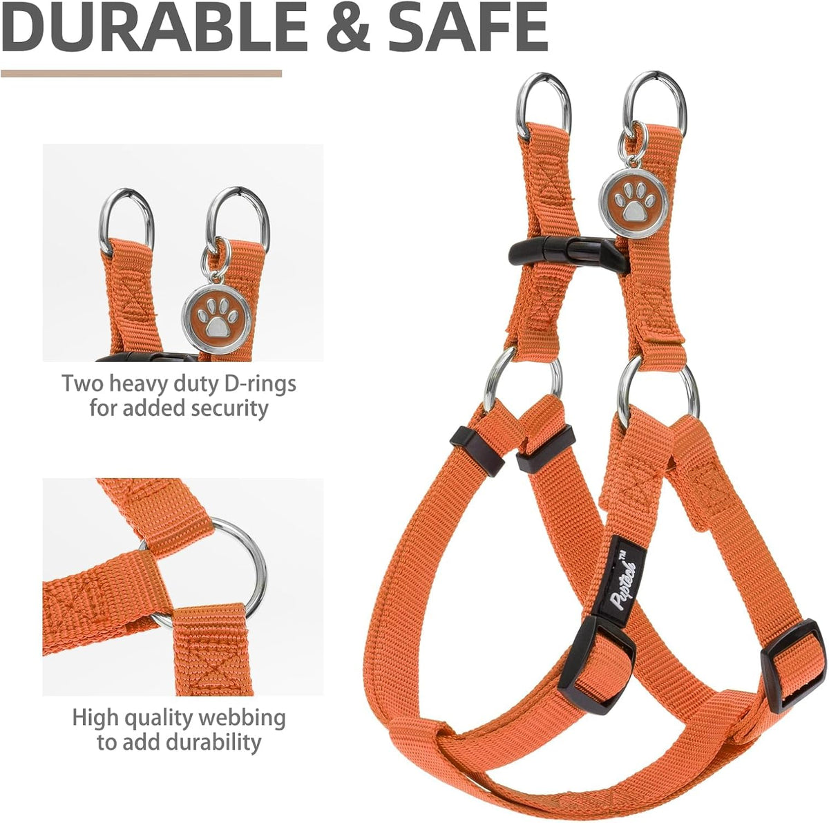 PUPTECK No Pull Dog Harness Soft Adjustable Basic Nylon Step in Puppy Vest Outdoor Walking with ID Tag Orange