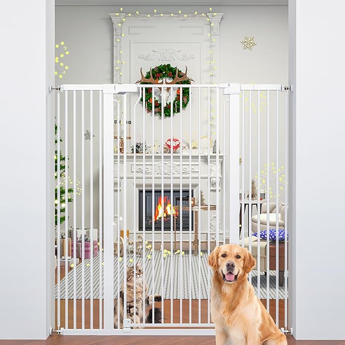 51" Extra Tall Cat Gate 28.5"-48.7" Wide, Auto Close, Pressure Mounted, for Cats & Small Dogs, Hallway, Stairs, Kitchen, Not Baby Gate,White