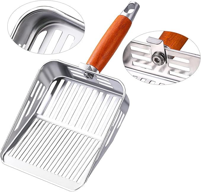 304 Stainless Steel Cat Litter Scoop, One-Piece Pressed Design with No Weld Spots, Durable Anti-Break Handle, Dual Slot Sizes, Easy to Clean, Filters Small Litter Clumps Litter Scoop