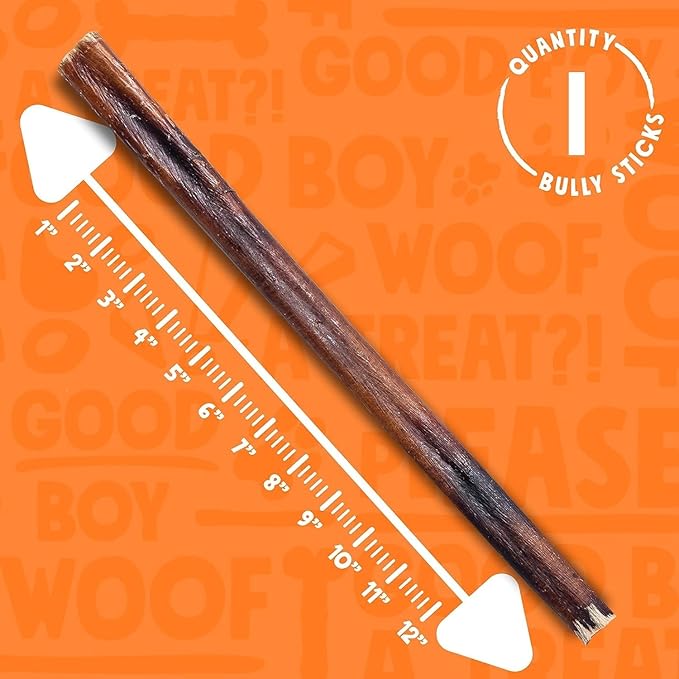 Bully Sticks for Small Dogs | All Natural, Single Ingredient Bully Sticks for Puppies to Medium Dogs (12" Stnd Bully Sticks - 1pk)