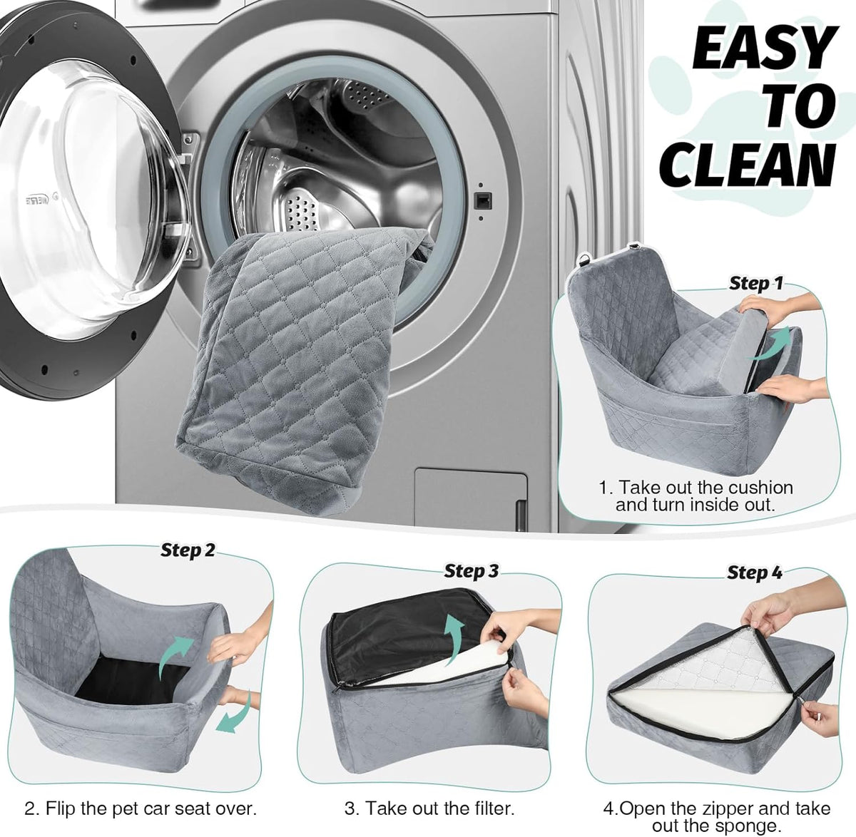 Dog Car Seat for Medium Dogs Up to 35lbs,Fully Detachable and Washable,Easy to Install with Adjustable Straps,Anti-Slip Bottom Travel Car Bed for Pets,Two Side Pockets(Grey,Medium)