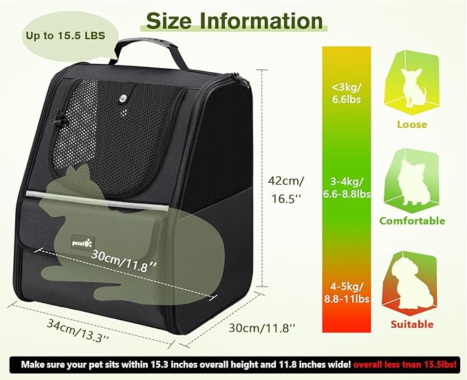 Pecute Cat Backpack Carrier, Small Dog Backpack Carrier, Pet Backpack Carrier for Cats Dogs Puppy Kitten, Cat Carrier Bag Carrying for Travel Hiking Bike Riding Walking Outdoor,Black