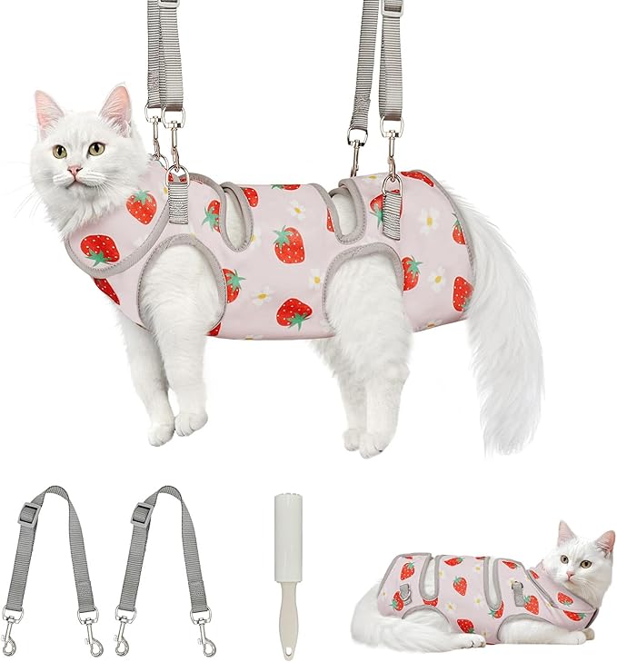 Supet Cat Grooming Hammock, Self-Adhesive Cat Nail Clipper Hammock, Soft Fabric Cat Wrap for Cutting Nails, Quickly Calm Down for Medicine, Teeth Brushing, Ear Cleaning