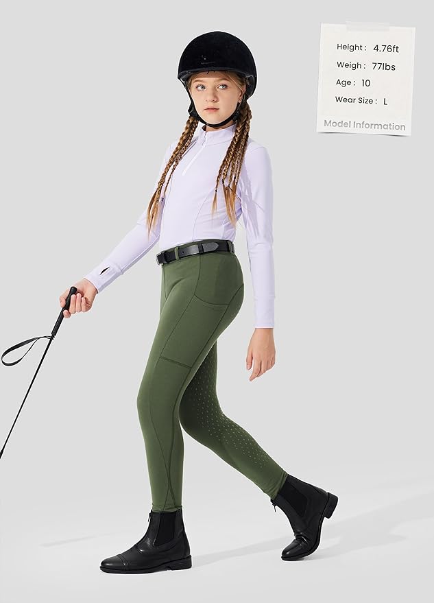 Willit Girls Fleece Horse Riding Pants Equestrian Breeches Kids Winter Riding Tights Thermal Schooling Tights