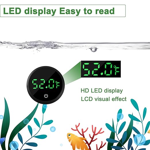 Aquarium Thermometer Digital Fish Tank Thermometer Led Display Fish Tank Temperature Gauge Accurate Thermometer to ±1℉ for Betta Axolotl Turtle Tank (with Spare Battery)