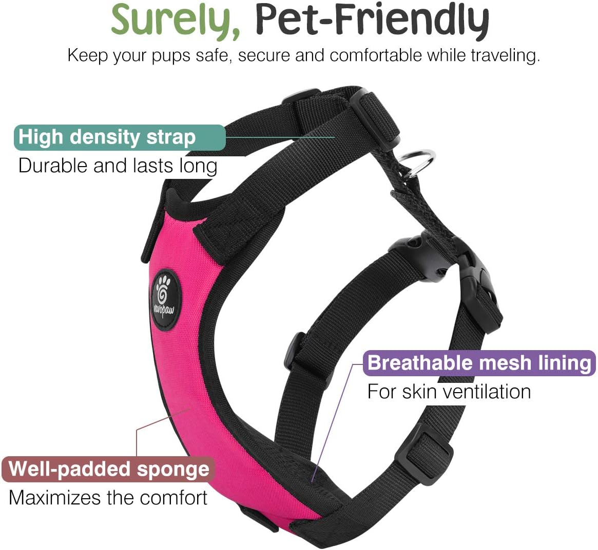 Dog Seat Belt, Safety Vest Dog Car Harness with Adjustable Buckle Dog Seat Belt for Vehicle Nylon Pet Safety Seat Belts Heavy Duty(S, Magenta)