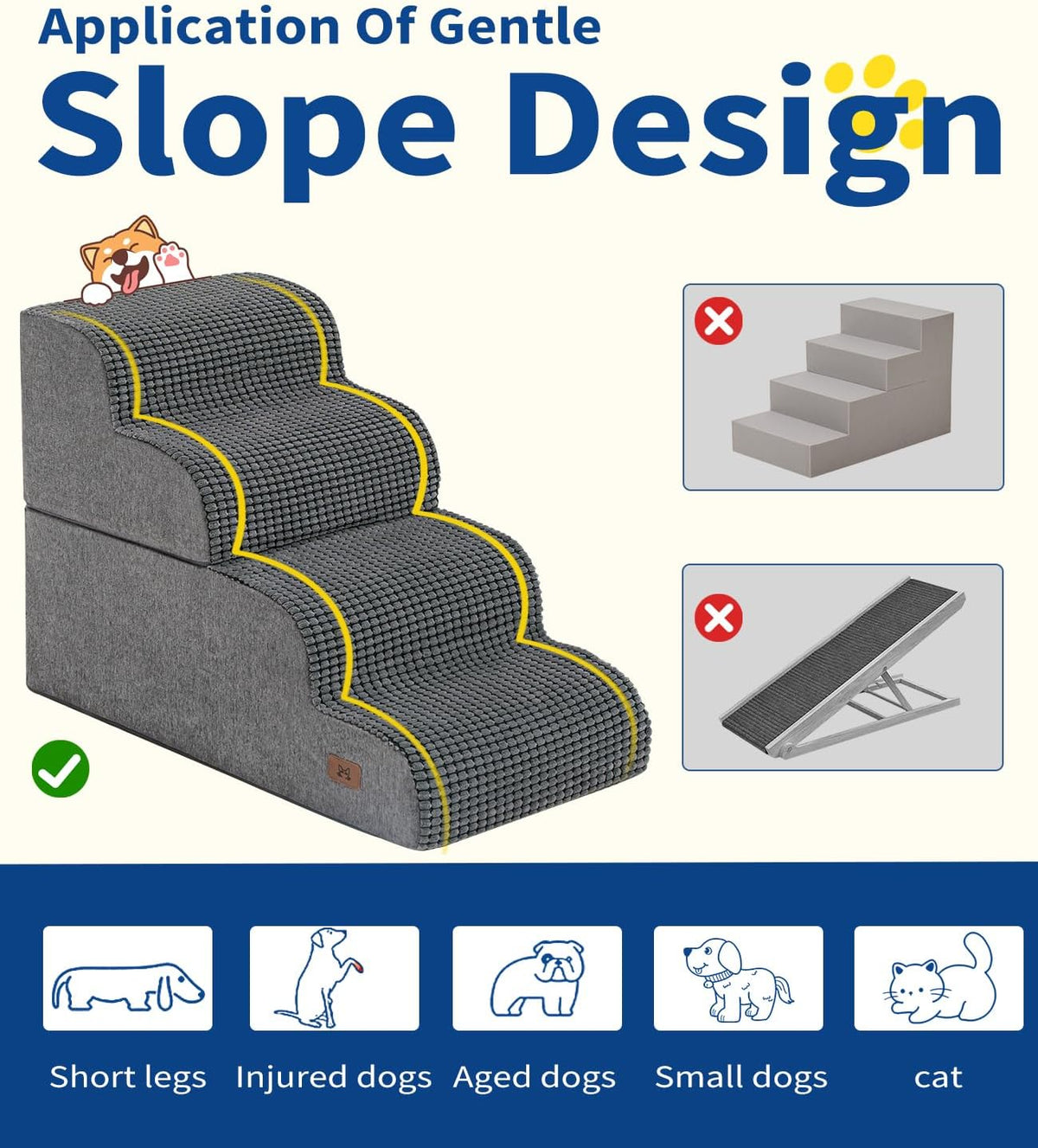 Dog Step for Bed, Dog Stair 5-Step 35D Pet Stair 22.8" H for High Bed or Sofa Non-Slip Balanced Pet Step Indoor, Grey