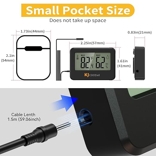 3PCS Mini Digital Hygrometer and Thermometer Reptile Thermometer with Extend Probe (Only Temperature) Indoor Temp and Humidity Meter with Magnet