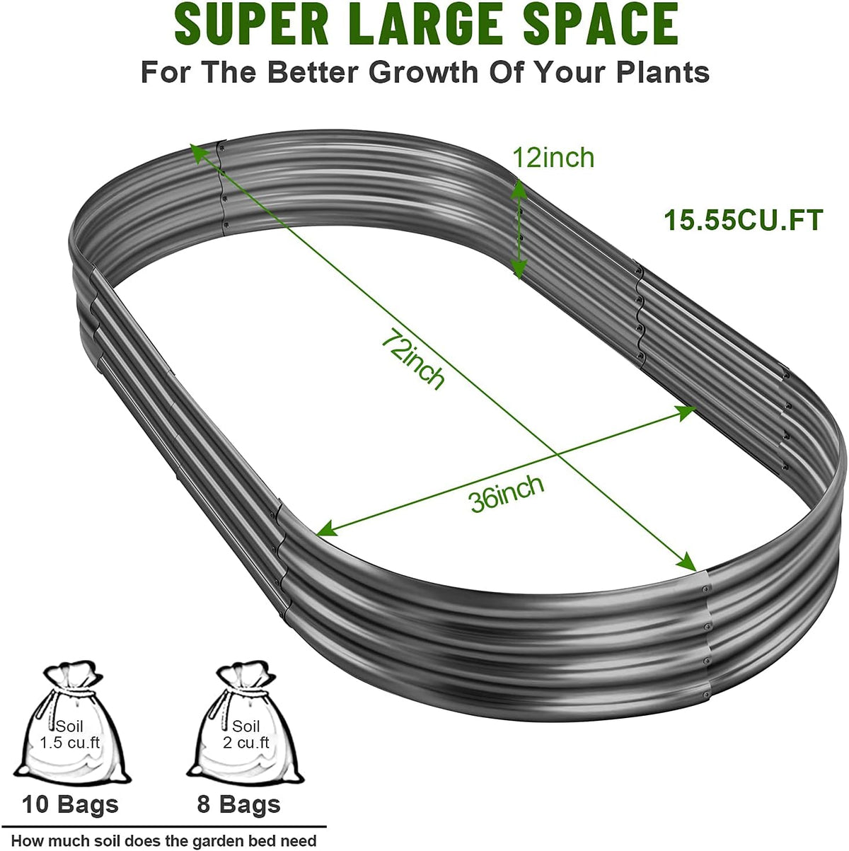 Land Guard 6×3×1 ft Galvanized Raised Garden Bed Kit， Raised Garden Boxes Outdoor, Oval Metal Raised Garden Beds for Vegetables, Flowers, Herbs（Grey）……