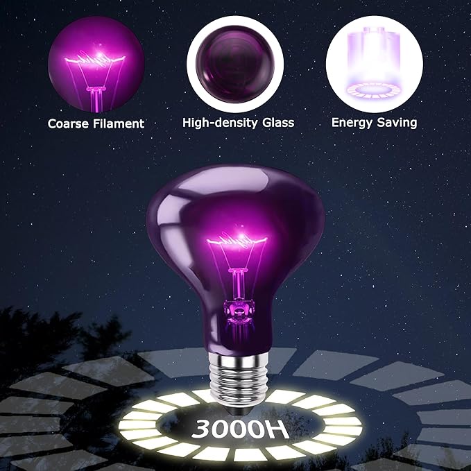 75W Reptile Night Light Bulb - Purple Basking Lamp to Simulate Natural Moonlight for Lizards, Snakes, Turtles - Basking Spot Bulb for Aquariums, Tanks, Promotes Healthy Behavior and Growth
