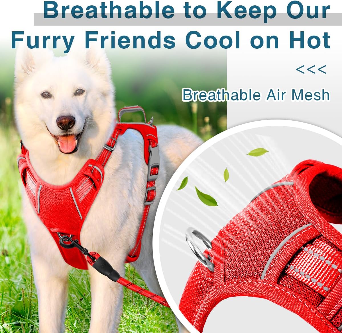 BARKBAY Dog Harness No Pull with ID Tag Pocket - Heavy Duty, Reflective, Easy Control for Large Dogs(Red,L)