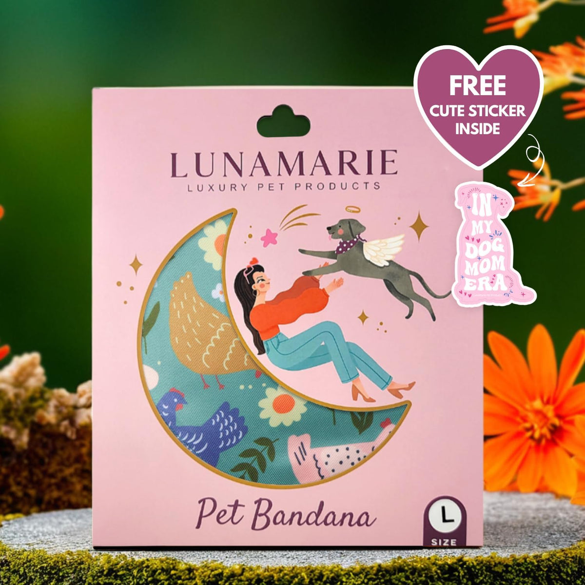 LunaMarie - Luxury Pet Birthday Bandanas -Premium & Silky Poly Fabric | 100% Handmade | Custom Shape Dual Layered (Chicken Couture, X-Small)
