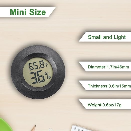 Reptile Thermometer and Humidity Gauge Digtal Terrarium Thermometer Circular Bearded Dragon Cage Accessories Reptile Temp and Humidity Gauge for Leopard Gecko Hermit Crab Gecko Lizard Etc 2pc