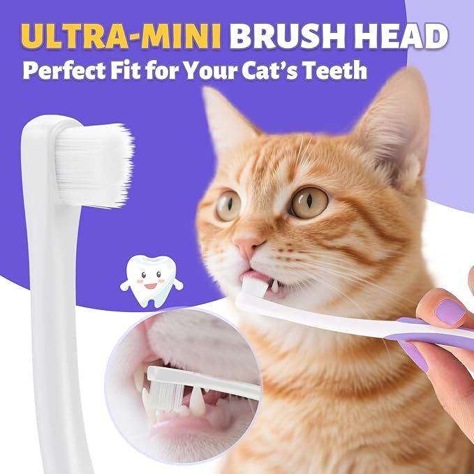 Cat Toothbrush for Kitten Teeth Cleaning – Soft Bristle Cat Dental Brush Set with Compact Head – Gentle Oral Care Tool for Daily Brushing Routine, Loved by Vets and Fur Babies