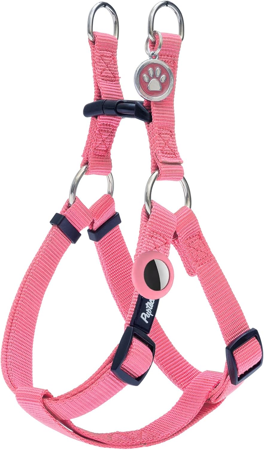 PUPTECK No Pull Dog Harness Soft Adjustable Basic Nylon Step in Puppy Vest Outdoor Walking with ID Tag and A-ir Tag Case, Fuchsia, L