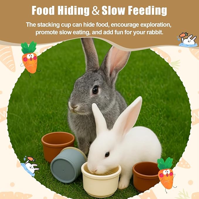 8 Pcs Stacking Cups for Rabbits,Nesting Rabbit Toys of Different Sizes,Bunny Stacking Cups for Hiding Food and Playing,Guinea Pig Stacking Cups (Pastel)