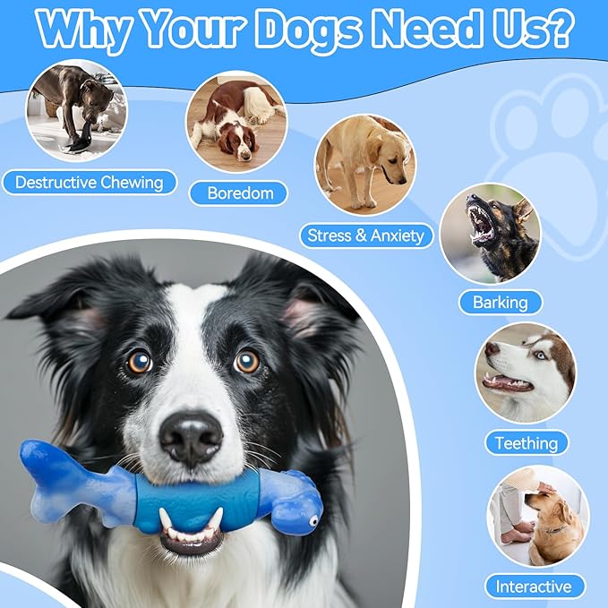 Dog Toys for Aggressive Chewers, Interactive Dog Chew Toy for Large Dogs, Indestructible Squeaky Toys to Keep Them Busy, Tough Toys for Medium/Large Dogs Blue