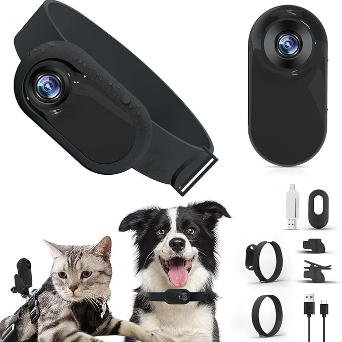 1080P Dog Collar Camera, Lightweight Pet Collar Cam with 0.96 inch LCD Display, 170° Wide Angle, Mini Pet Camera for Dogs Cats