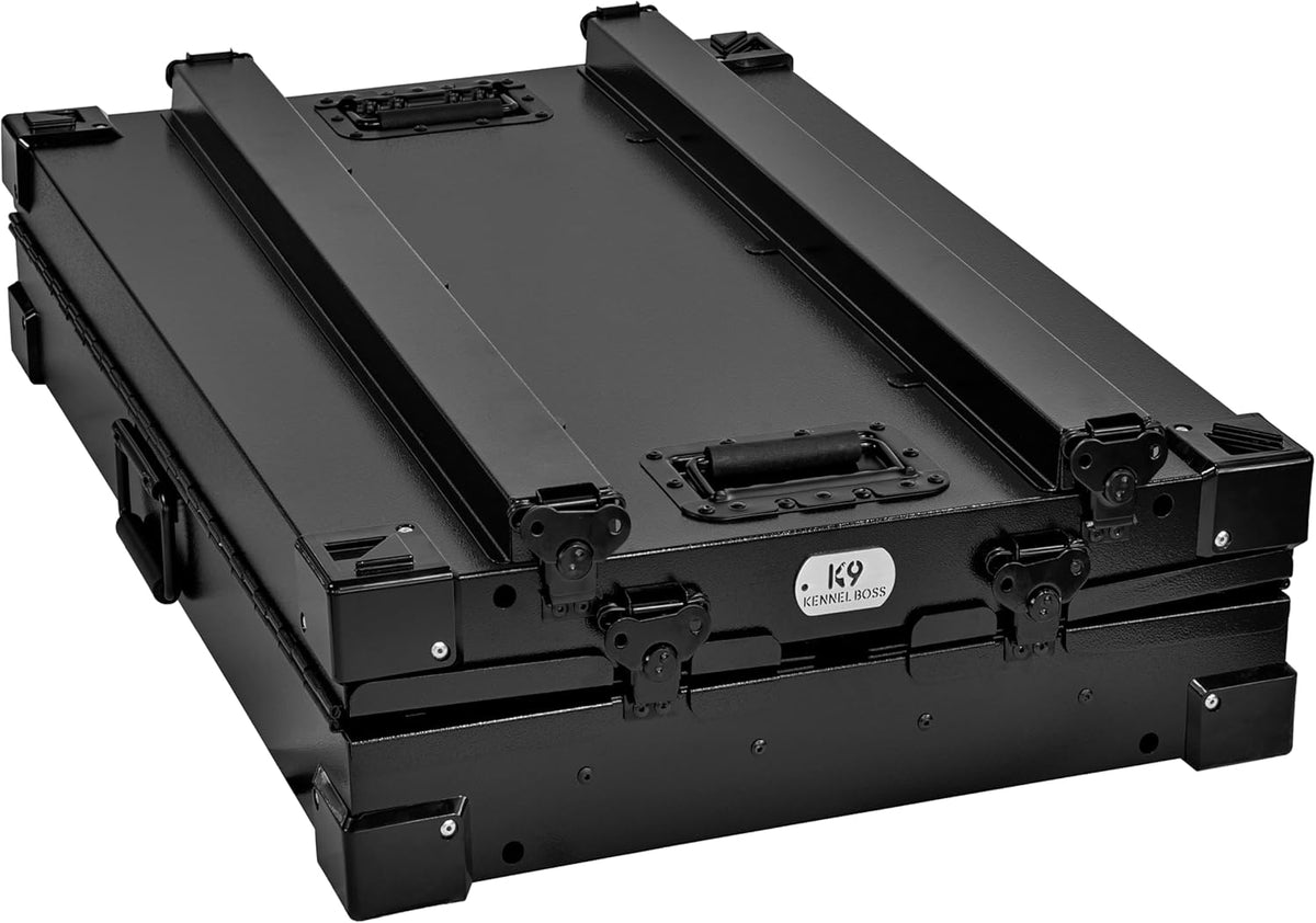 Heavy Duty Fully Collapsible Powder-Coated Aluminum Dog Crate - Medium (Black)
