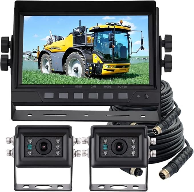 AHD 1080P Wired Reverse Rear View Backup Camera System,2 IR Camera with Waterproof IP69K, 7" Single View Monitor with TVS Protector,Vibration-Proof 10G for Tractor/Truck/Skid Steer/Heavy Equipment