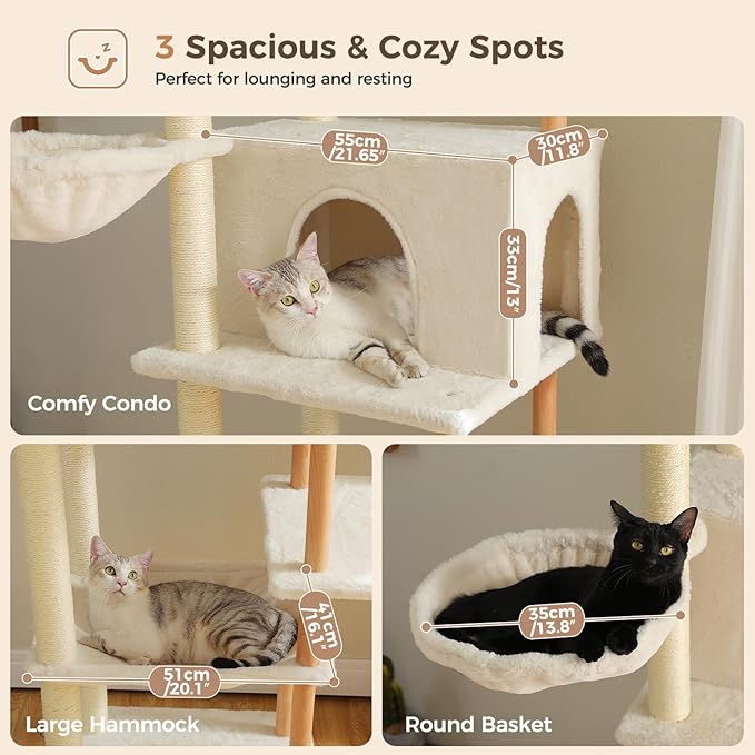 PAWZ Road Large Cat Tree, 73 Inches Tall Wooden Cat Tower with 2 Spacious Hammocks,2 Big Top Beds,8 Fully Scratching Posts and Natural Wood Posts, Multi Cat Tree for Indoor Cats Large Adult-XL