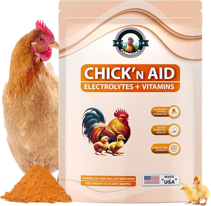 Chick’n Aid, 8 oz Essential Chicken Supplement, Ideal for Hydration, Immunity, Digestive Health. Enhanced with Poultry Vitamins, Electrolytes, and Probiotics, for Chickens, Ducks, Turkeys